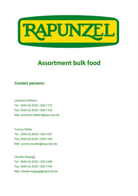 Range of RAPUNZEL raw materials as PDF (190 KB)