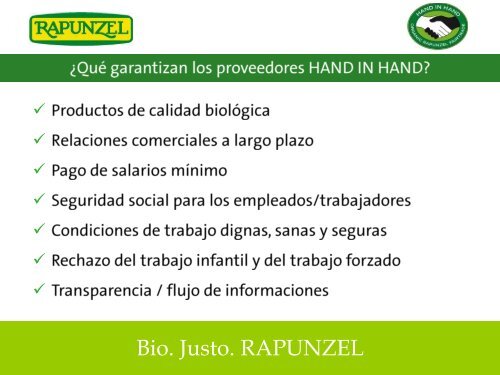 RAPUNZEL Programa de comercio justo HAND IN HAND