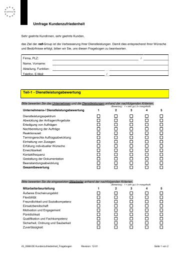 Fragebogen Kundenzufriedenheit für Kunden der redi-Group