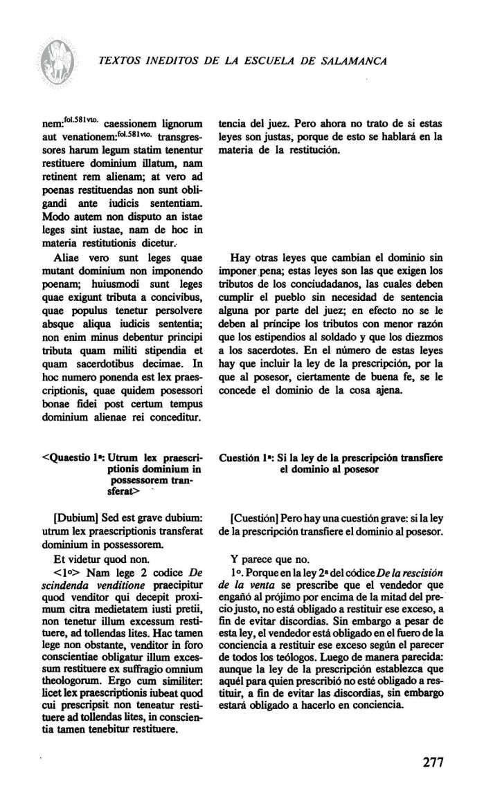 TEXTOS INÉDITOS DE LA ESCUELA DE SALAMANCA