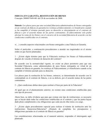 FIDUCIA EN GARANTÍA, RESTITUCIÓN DE BIENES Concepto ...
