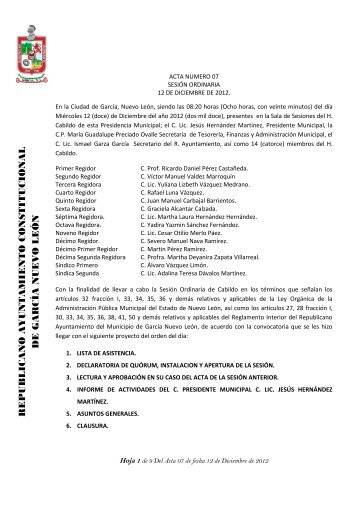 Acta 07 - 12 de Diciembre de 2012 - García, Nuevo León