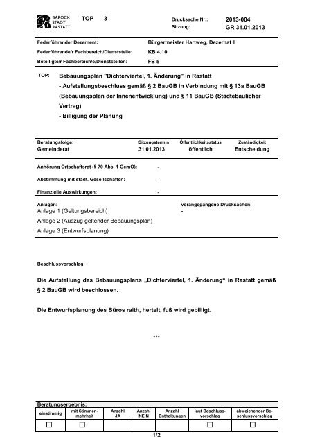 Dichterviertel, 1. Änderung - Stadt Rastatt