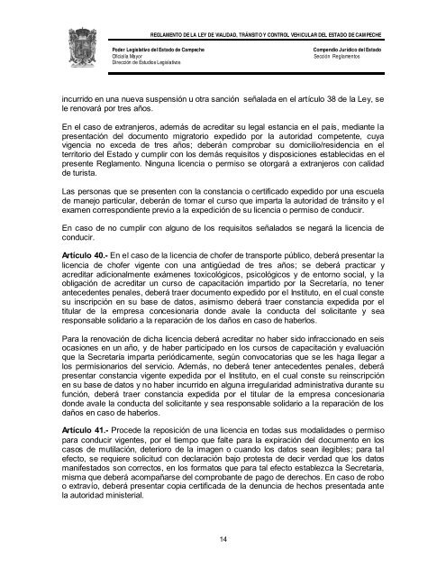 reglamento de la ley de vialidad, tránsito y control vehicular del ...