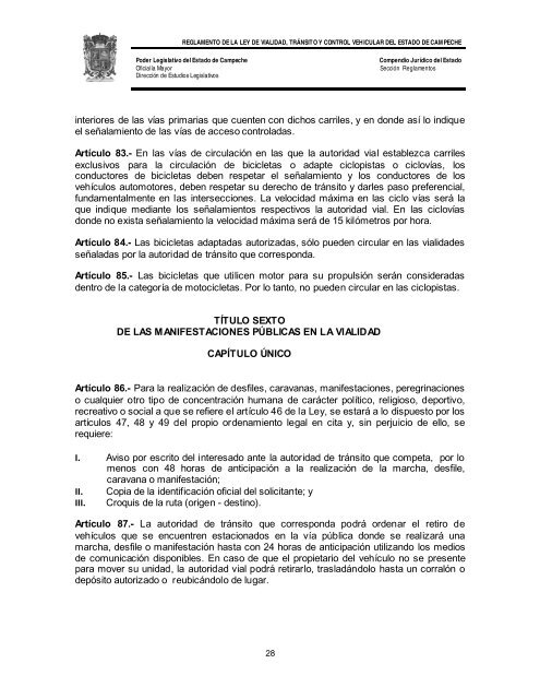 reglamento de la ley de vialidad, tránsito y control vehicular del ...