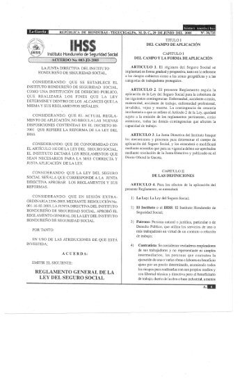 reglamento general de la ley del ihss - IHSS - Instituto Hondureño ...