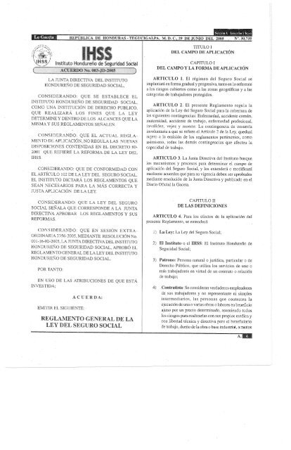 reglamento general de la ley del ihss - IHSS - Instituto Hondureño ...