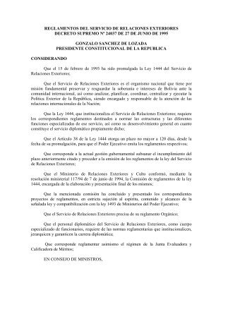 reglamento de la ley 1444( decreto supremo nº 24037 )