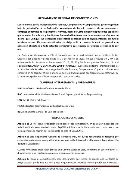 Reglamento Competiciones - Federación Venezolana de Fútbol