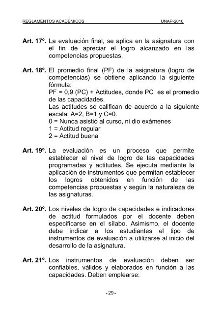 Reglamentos Academicos 2010 - Universidad Nacional del Altiplano