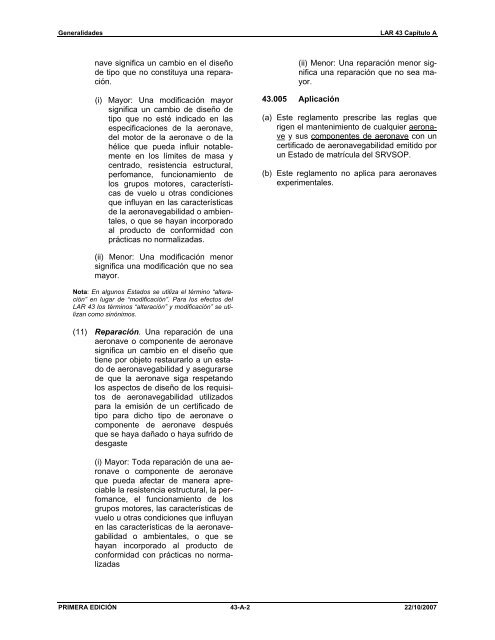 Reglamentos Aeronáuticos Latinoamericanos LAR 43 ... - ICAO