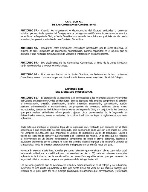 leyes y reglamentos cich - Colegio de Ingenieros Civiles de Honduras