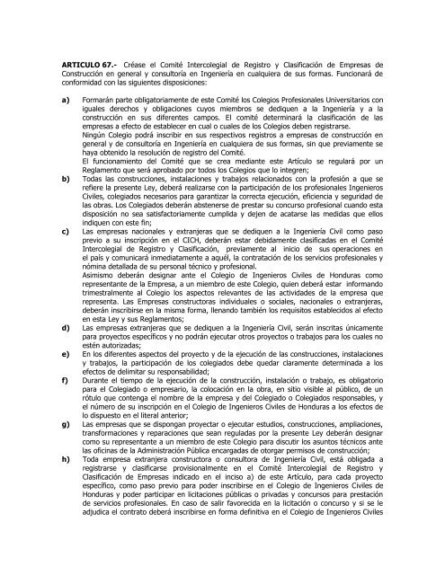 leyes y reglamentos cich - Colegio de Ingenieros Civiles de Honduras