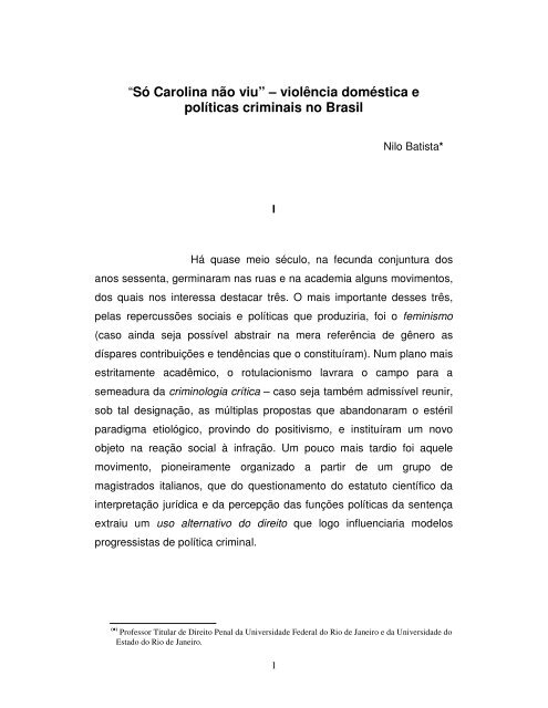 violência doméstica e políticas criminais no Brasil - CRP-RJ