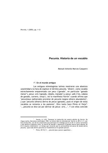 Manuel-Antonio Marcos Casquero Pecunia. Historia de un vocablo