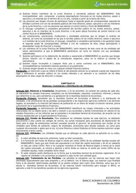 Estatutos del Banco Agrario - Banco Agrario de Colombia