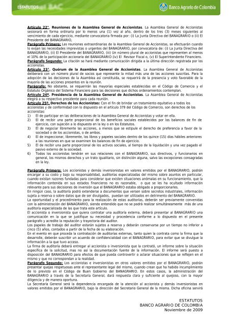 Estatutos del Banco Agrario - Banco Agrario de Colombia