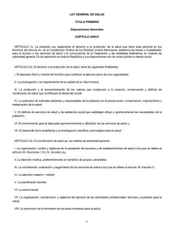 1 LEY GENERAL DE SALUD TITULO PRIMERO Disposiciones ...