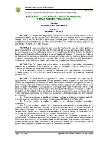 Reglamento de Ecología y Gestión Ambiental Ciudad Madero