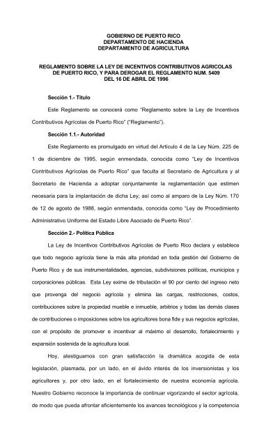 GOBIERNO DE PUERTO RICO DEPARTAMENTO DE HACIENDA ...