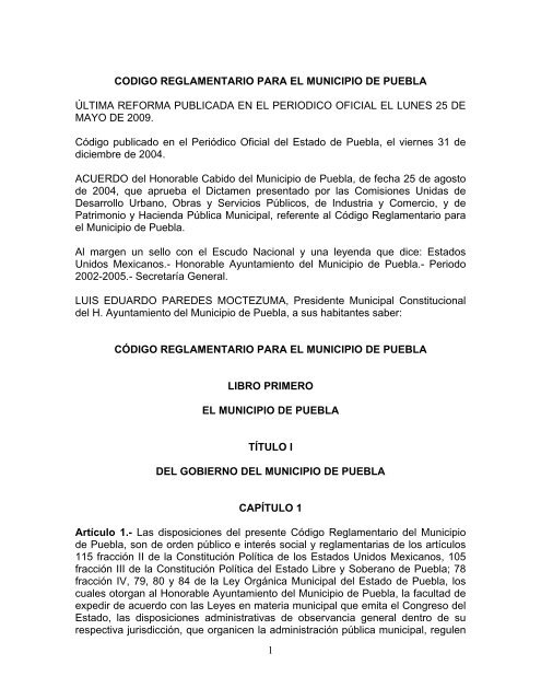 Código Reglamentario para el Municipio de Puebla