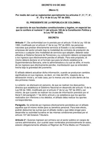 DECRETO 510 DE 2003 (Marzo 5) Por medio del cual se ...