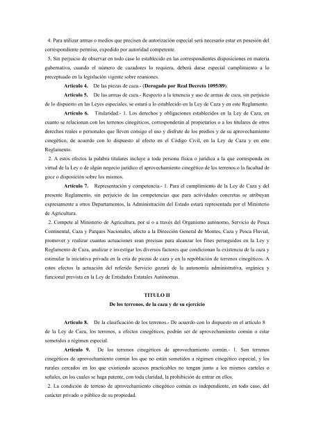 Decreto 506/1971. Reglamento de la Ley de Caza - El Soto