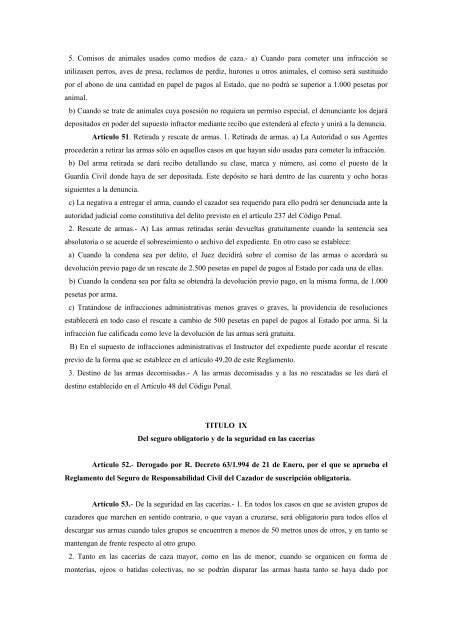 Decreto 506/1971. Reglamento de la Ley de Caza - El Soto