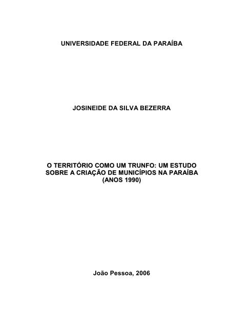 Um estudo sobre a criação de municípios na Paraíba