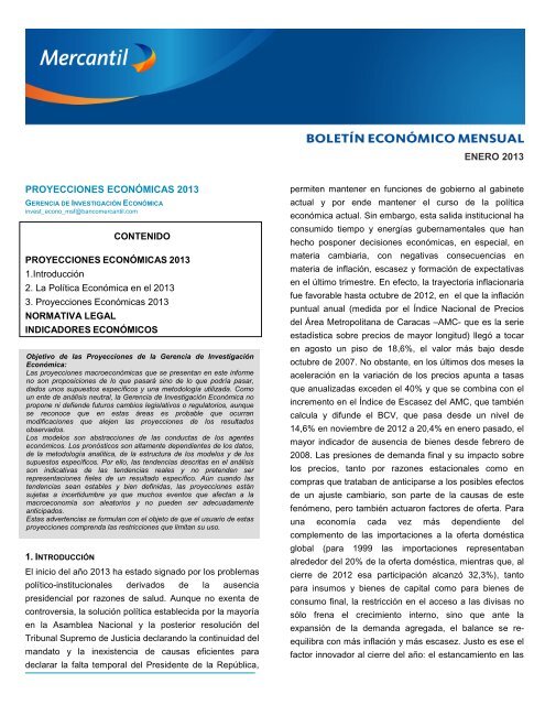 Boletín Económico Enero 2013 - Banco Mercantil