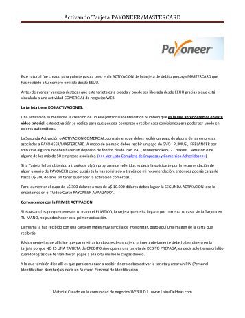 Activando Tarjeta PAYONEER/MASTERCARD