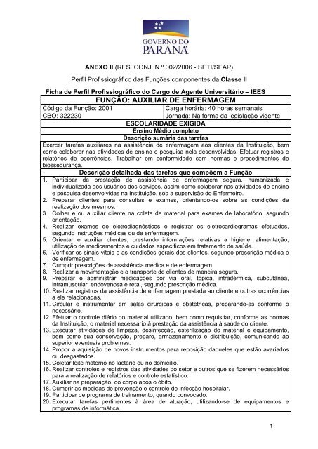 FUNÇÃO: AUXILIAR DE ENFERMAGEM