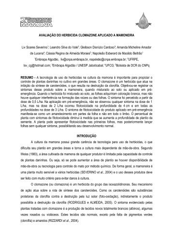 avaliação do herbicida clomazone aplicado a ... - Embrapa Algodão