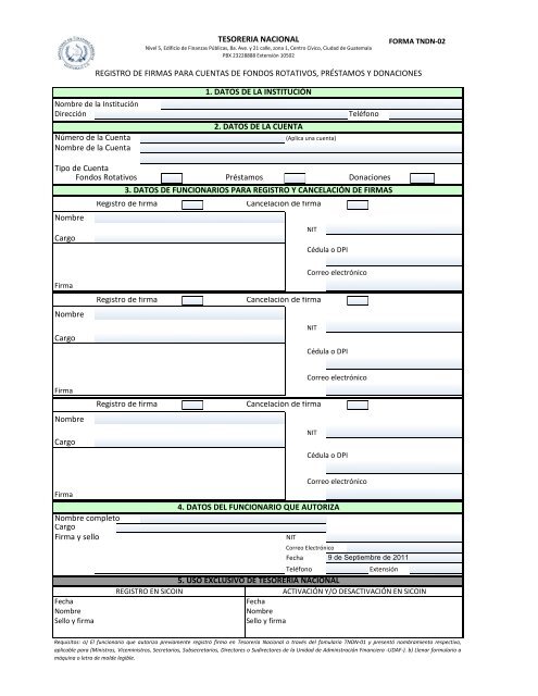 Formulario TNDN-02 registro de firmas entidad - Ministerio de ...