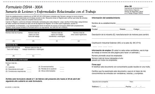 Formularios de OSHA para Registrar Lesiones y Enfermedades ...