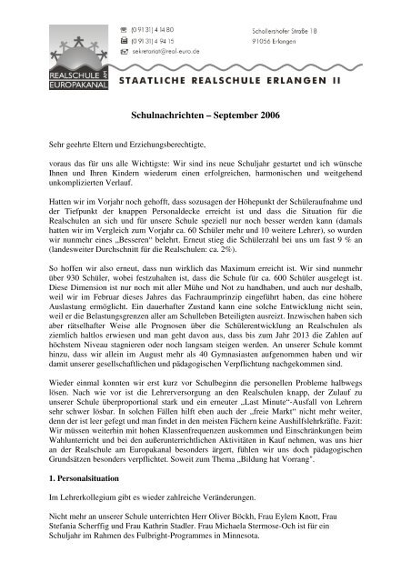 Schulnachrichten – September 2006 - Realschule am Europakanal