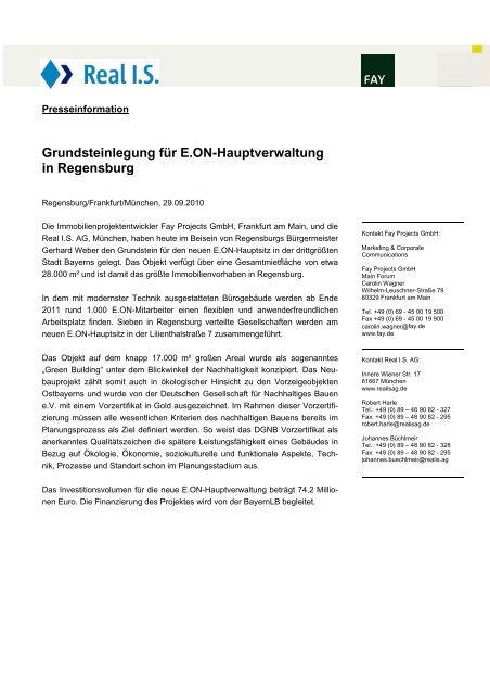 Grundsteinlegung für E.ON-Hauptverwaltung in Regensburg - Real IS