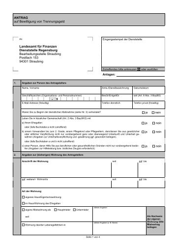 Antrag auf Bewilligung von Trennungsgeld