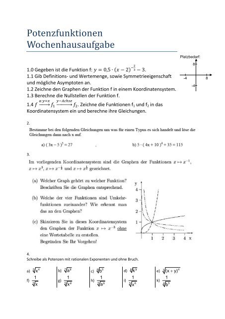 Potenzfunktionen Wochenhausaufgabe