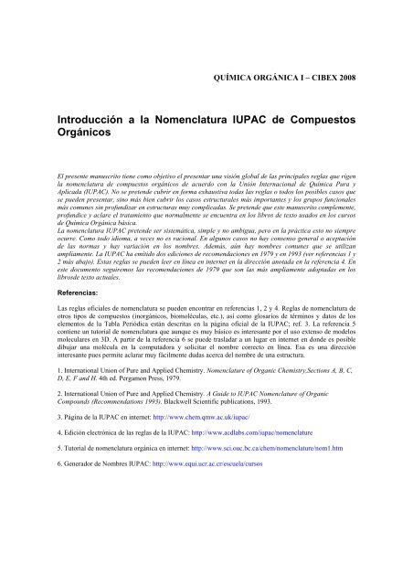 Introducción a la Nomenclatura IUPAC de Compuestos Orgánicos