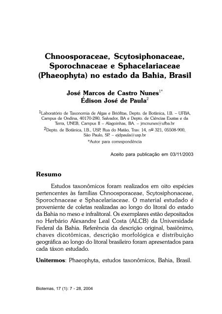 (Phaeophyta) no estado da Bahia, Brasil - Biotemas