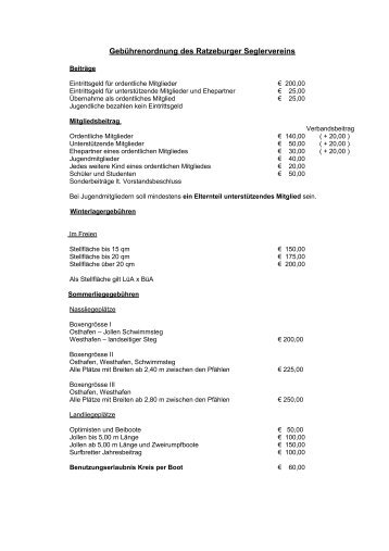 RSV Gebührenordnung - Ratzeburger Segler-Verein eV