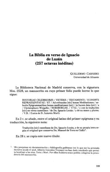 La Biblia en verso de Ignacio de Luzán (257 octavas inéditas) - RUA ...