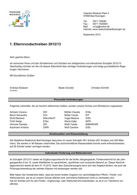 1. Elternbrief - Realschule Bad Kissingen