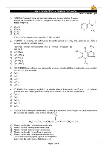 2ª LISTA DE EXERCÍCIOS – QUIMICA ORGÂNICA Profº. Sandro ...