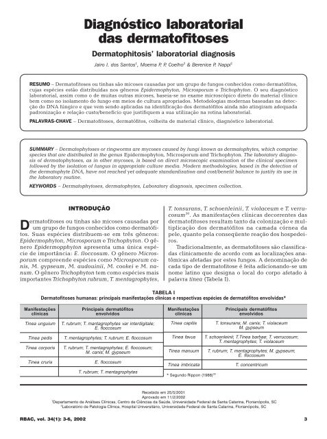 Diagnóstico laboratorial das dermatofitoses