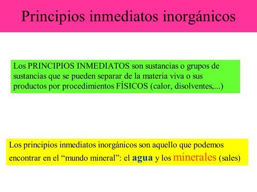 principios inmediatos organicos e inorganicos