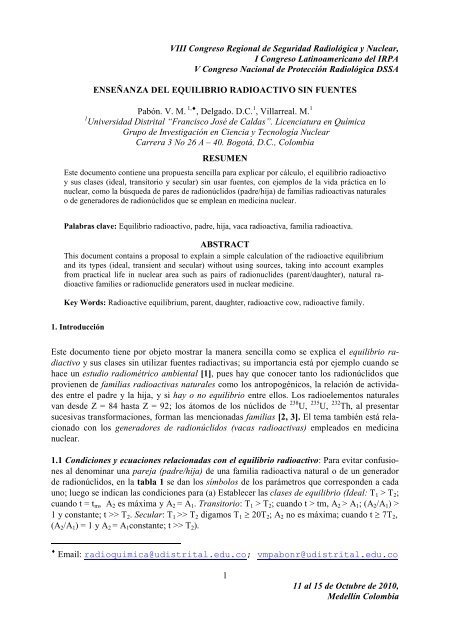 VIII Congreso Regional de Seguridad Radiológica y Nuclear, I ...