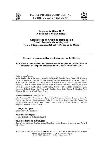 Sumário para os Formuladores de Políticas - IPCC