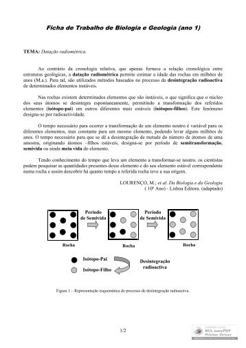 Ficha de exercícios sobre datação radiométrica - Biologia e ...